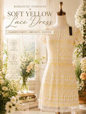 Tiana B Soft Yellow Lace Dress Romantic Feminine Garden Dress Medium NWT